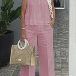 Cotton and Linen Sleeveless Top and Wide-Leg Pants Two-Piece Set