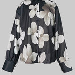 Long Sleeves Loose Floral Printed Lapel Blouses