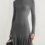 Long Sleeves Skinny Solid Color High Neck Maxi Dresses