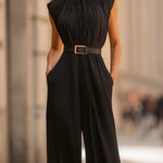 Sleeveless Draped Wide-Leg Jumpsuit With Belt