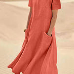 Solid Color Cotton Linen Loose Casual Pocket Dress
