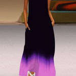 A-Line Loose Contrast Color Pockets Printed Split-Joint V-Neck Maxi Dresses