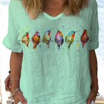 JFN Cotton & Linen Watercolor Hummingbirds Print Lounge Top