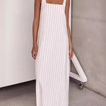A-Line Loose Striped Square-Neck Maxi Dresses