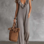 Retro Ruffled Collar  And Hem Knitted Jumpsuit