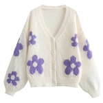 V-neck 3D Intarsia Lazy Style Knitted Sweater Coat
