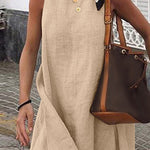 Round Neck Sleeveless Solid Cotton Linen Mini Dress