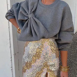 Solid Color Round Neck Long Sleeve Bow Loose Sweatshirts