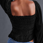 Plain Ruffle Sleeve Buttoned Plus Size Boho Top