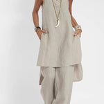 Women Casual Linen Strappy Two Set Suits