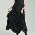 Irregular Clipping Loose Solid Color Round-Neck Midi Dresses