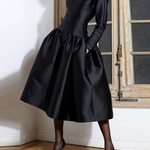 Long Sleeves Solid Color Round-Neck Midi Dresses