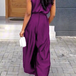 Loose Sleeveless Solid Color Deep V-Neck Jumpsuits