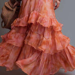 Boho-Vintage Elegant Tiered Ruffle Chiffon Maxi Dress