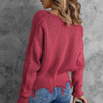 Casual Tassel Hem Pullover V Neck Sweater