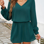A-Line High Waisted Elasticity Pleated Solid Color V-Neck Mini Dresses