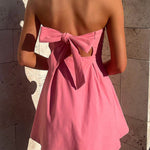 A-Line Loose Backless Pleated Solid Color Split-Joint Tied Tube Mini Dresses