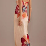 Charming Lady Satin Floral Print Bandeau Loose Maxi Dress