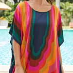 Batwing Sleeves Loose Contrast Color Printed Sun Protection Round-Neck Maxi Dresses