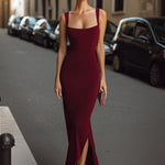Elegant Square-Neck Bodycon Midi Dress