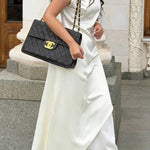 Kallena Satin High Neck Irregular Sleeves Midi Top and High Rise Pocket Loose Pants Set