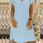 A-Line Loose Solid Color V-Neck Midi Dresses