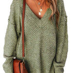 Jungle Green Plain Oversized Hollowed Knit Sweater