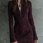Vintage Suede Embroidered Lace Trim Mini Dress