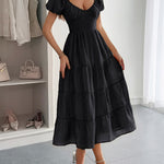 A-Line Loose Backless Pleated Solid Color Tied V-Neck Midi Dresses