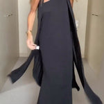 Asymmetric Solid Color Sleeveless One-Shoulder Maxi Dresses