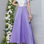 High Waisted Petal Sleeves Printed Split-Joint Deep V-Neck Maxi Dresses