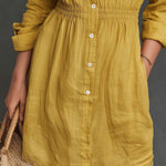 Bohemian Casual Button-Front Cotton Shirt Dress With Lace Trim