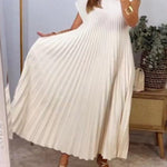 A-Line High Waisted Pleated Pockets Solid Color Split-Joint Round-Neck Maxi Dresses