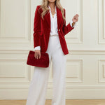 Long Sleeves Buttoned Solid Color Notched Collar Blazer Suits Outerwear