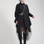 Urban Loose Split-Joint Lapel Long Sleeves Midi Dress