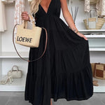 Bohemian Style V-neck Backless Slip Layered Vacation Maxi Dress