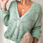 Fashionable V-neck Long-sleeved Knitted Sweater Cardigan