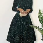 A-Line High Waisted Sequined Split-Joint Zipper Round-Neck Maxi Dresses
