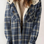Fashion Plaid Long Sleeve Pocket Casual Hooded Jacket