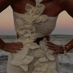 Mermaid Song Crochet Knit Three Dimensional Halterneck Cutout Stretch Mini Dress