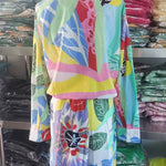 Contrast Color Printed Long Sleeves Buttoned Lapel Blouses Top+ High Waisted Pants Bottom Two Pieces Set
