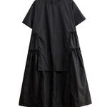 Loose Short Sleeves Solid Color Split-Joint Round-Neck Midi Dresses