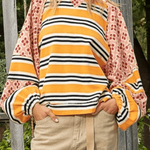 Casual Striped Print Flowers Contrast O Neck Hoodies