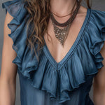 Bohemian Vintage Pleated Printed Sleeveless Shirt