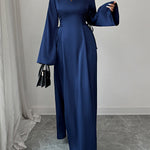 Flared Sleeves High Waisted Solid Color Tied Lapel Maxi Dresses