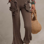 Boho-Vintage Elegant Textured Knit Ruffle Jumpsuit
