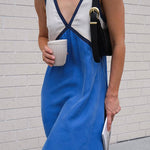 Loose Sleeveless Contrast Color Split-Joint Deep V-Neck Maxi Dresses