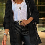 Pointelle Knit Bracelet Sleeve Open Front Cardigan