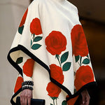 Long Sleeves Loose Flower Print High Neck 1 Piece Cape
