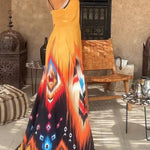 Unique Printed Suspender V-neck Loose Maxi Dress